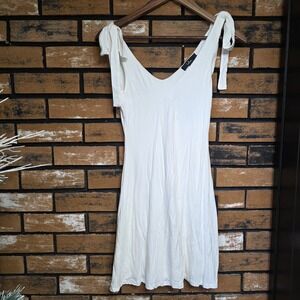 Lulu's XS Italian Villa Ivory V-Neck Tie-Strap Mini Dress‎ White